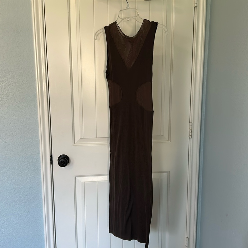 Zara brown bodycon midi sheer peekaboo dress size M-L, never worn NWT